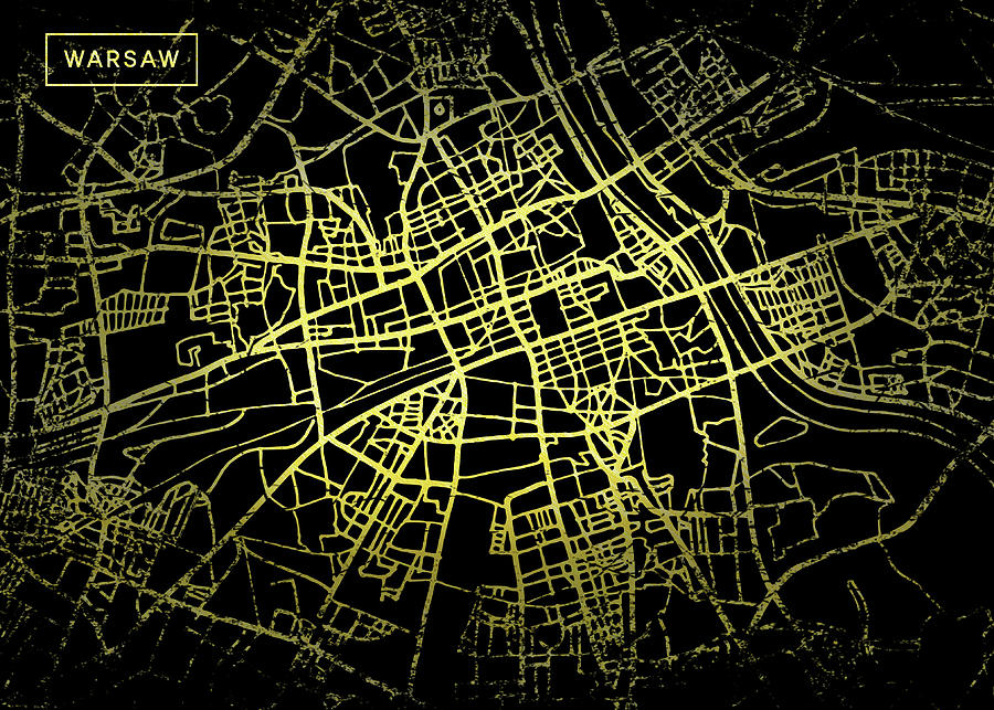 Warsaw Map in Gold and Black Digital Art by Sambel Pedes