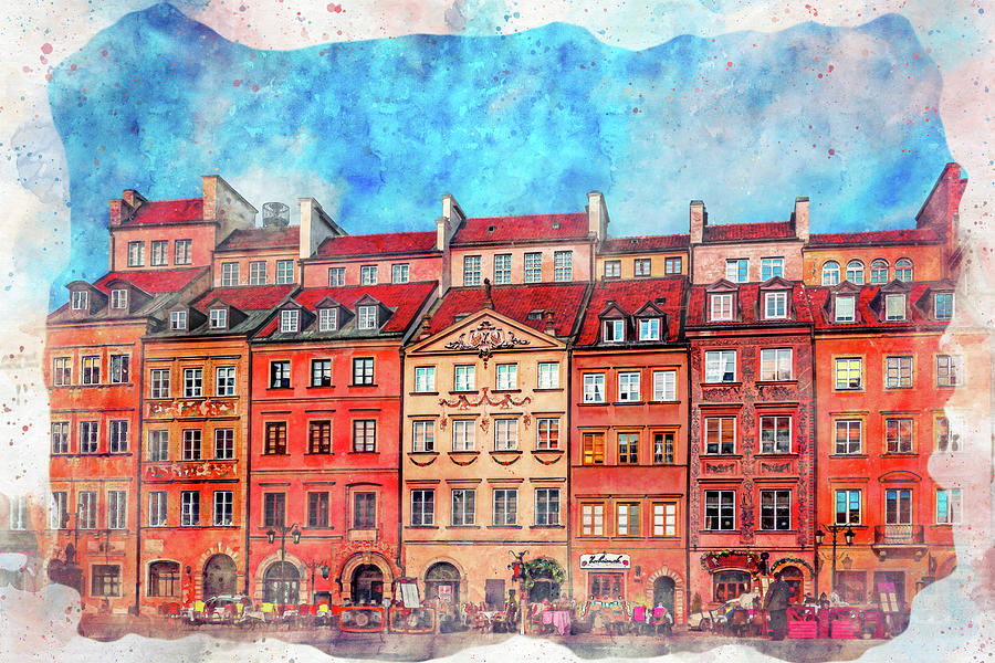 Warsaw Old Town Market Square Vibrant Watercolor Photograph by Carol Japp