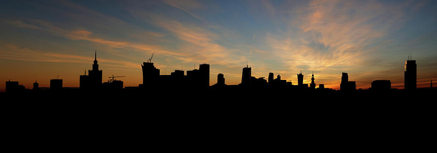 Warsaw Panorama Skyline Silhouette Photograph by Artur Bogacki