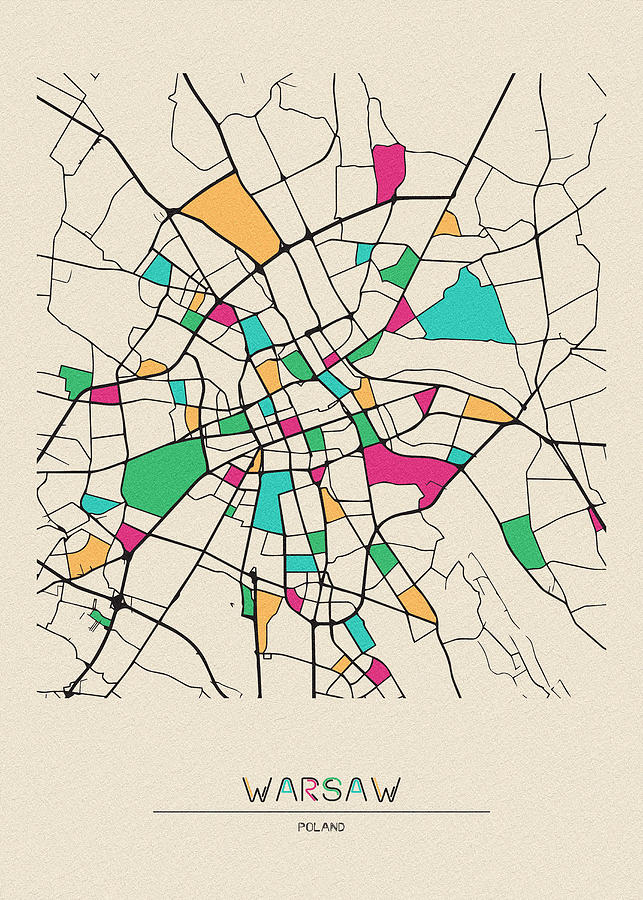 Memento Movie Drawing - Warsaw, Poland City Map by Inspirowl Design
