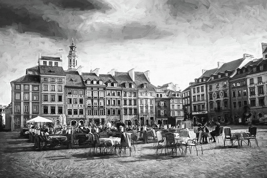 Warsaw Poland Old Town Market Square Black and White  Photograph by Carol Japp