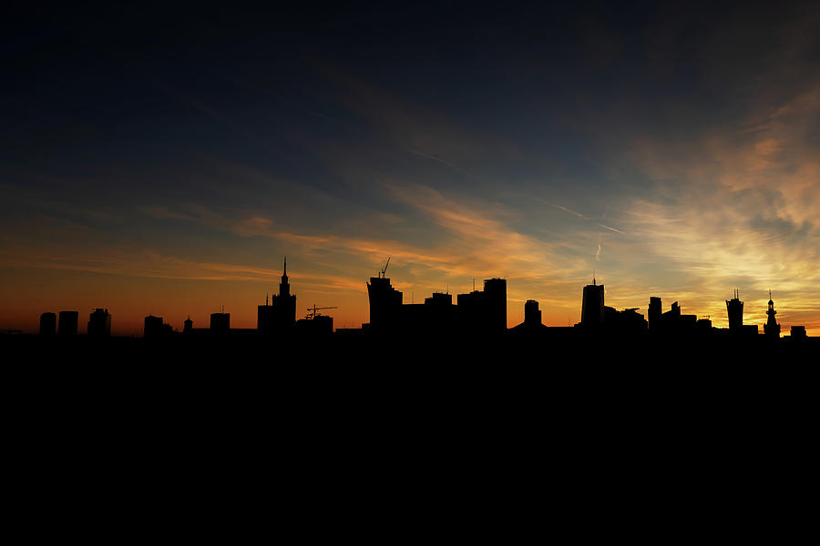 Warsaw Skyline Silhouette At Sunset Photograph by Artur Bogacki