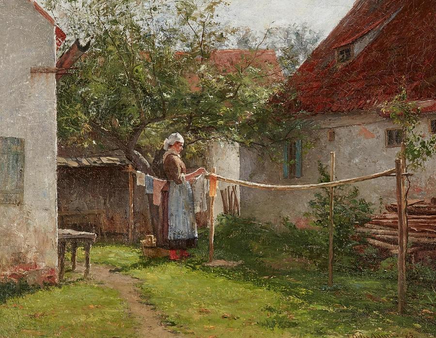 Tom Seaver Painting - Wash Day Bavaria  by John Ottis Adams American