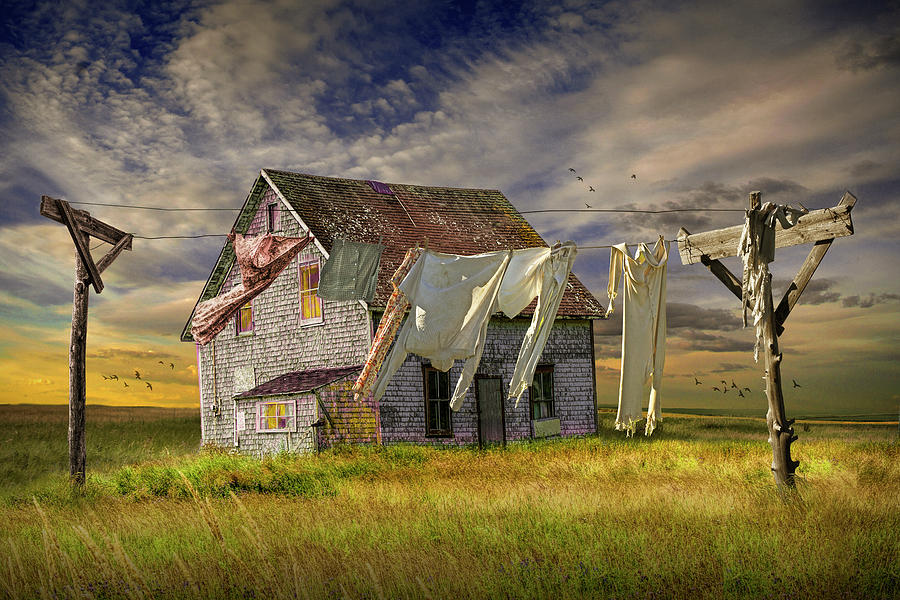 Wash on the Clothesline by Old Rustic  Photograph by Randall Nyhof