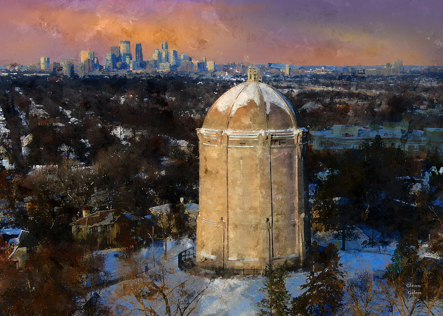 Minneapolis Digital Art - Washburn Water Tower at Sunset by Glenn Galen