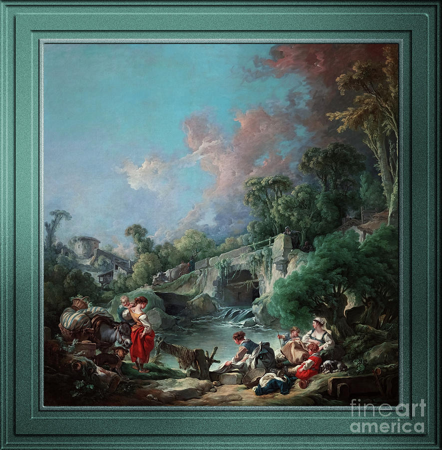 Washerwomen by Francois Boucher Classical Fine Art Old Masters Reproduction Painting by Rolando Burbon