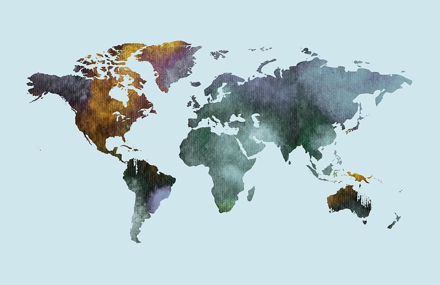 Washes Splashes Gaia World Map Watercolor Silhouette Colorful PNG ...
