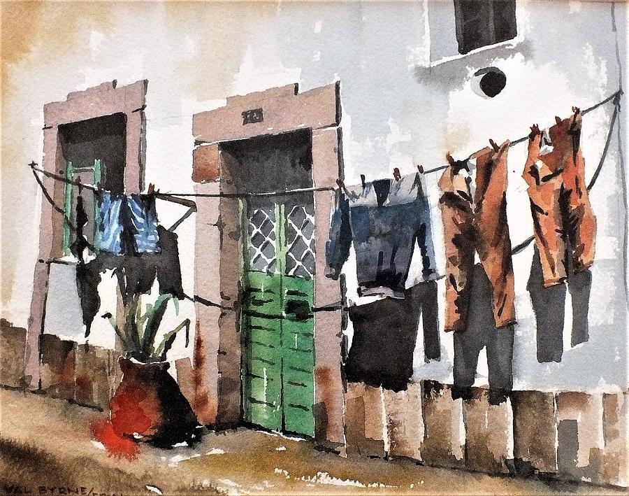 Washing Line in Luule, Portugal Painting by Val Byrne