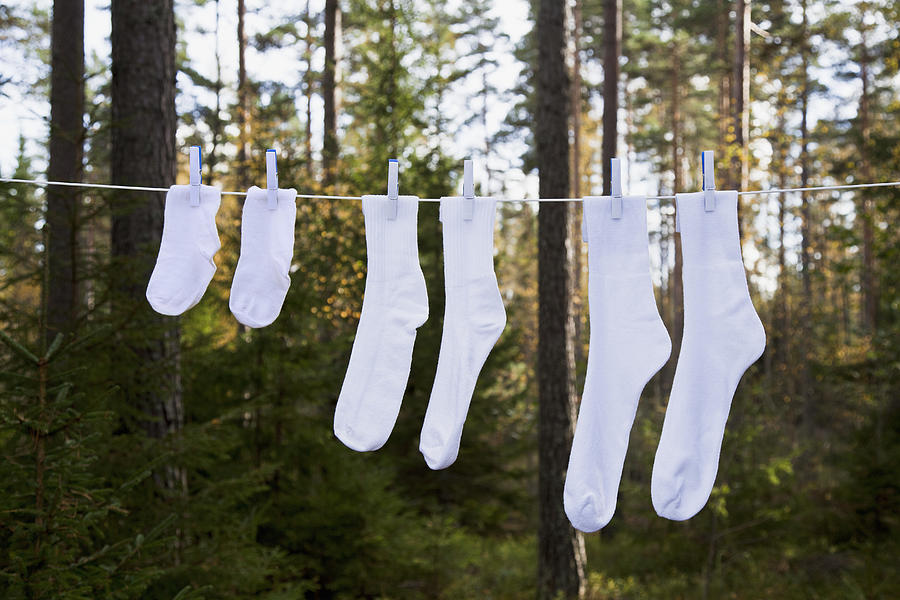 Washing line with family of socks Photograph by Geir Pettersen