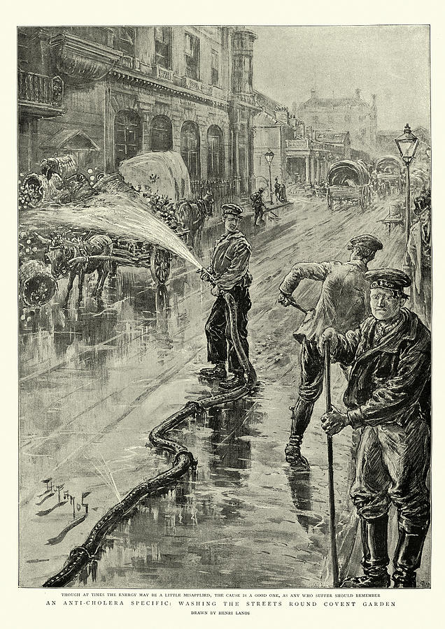 Washing streets of London with antiseptic during cholera pandemic, 1890s Drawing by Duncan1890