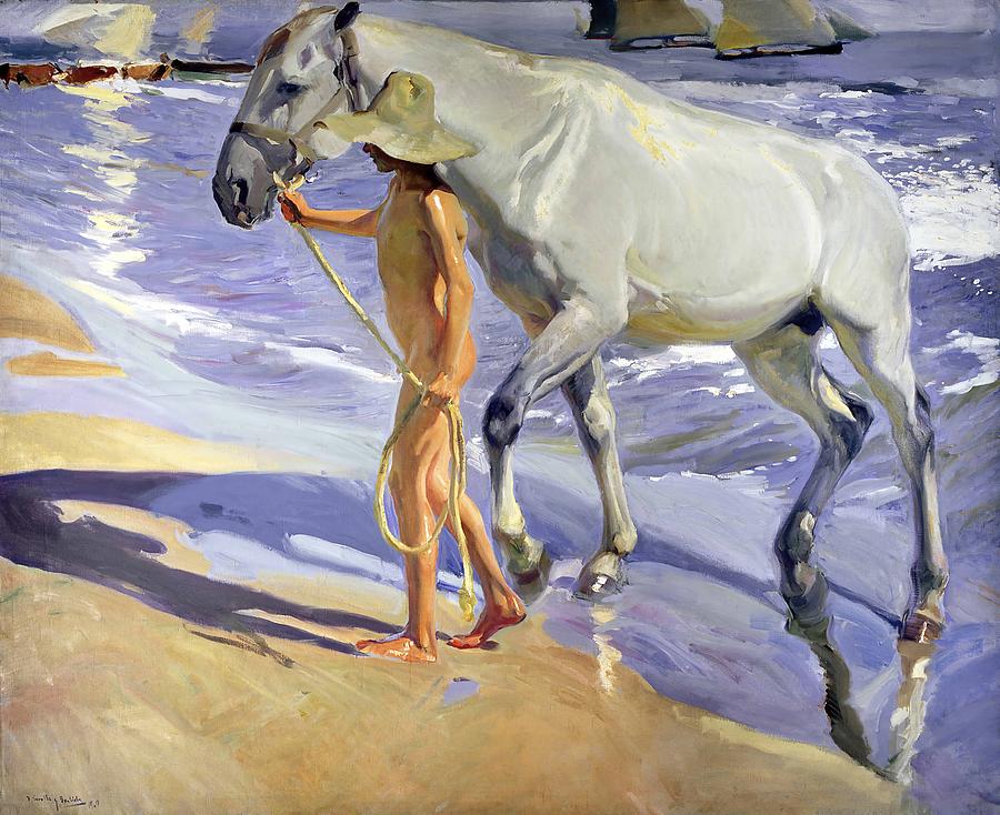 Posterlounge Cuadro de PVC 40 x 30 cm Washing The Horse de Joaquin Sorolla y Bastida 