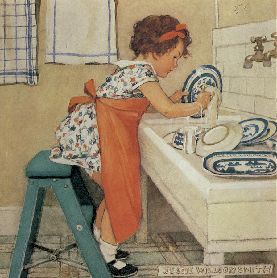 Washing up from Good Housekeeping 1920s Drawing by Jessie Willcox Smith