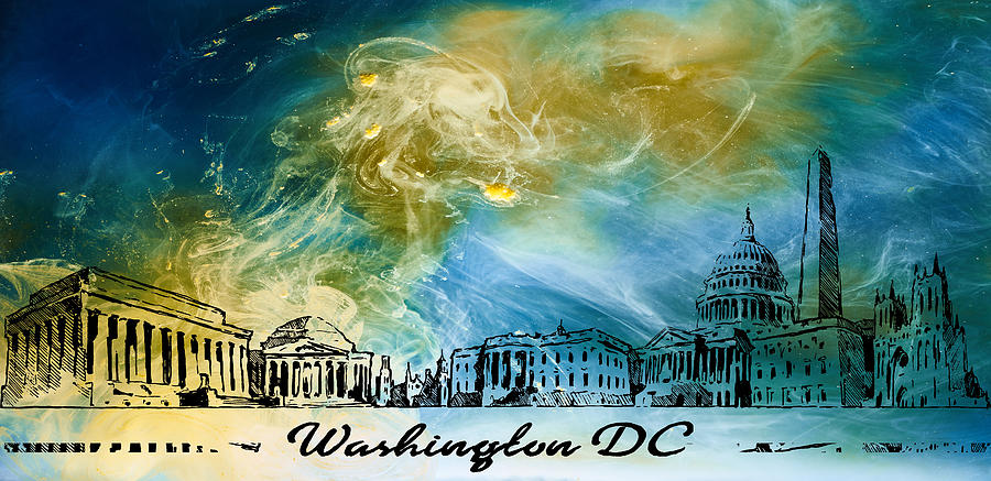 Washington DC Skyline 01 Painting by Miki De Goodaboom