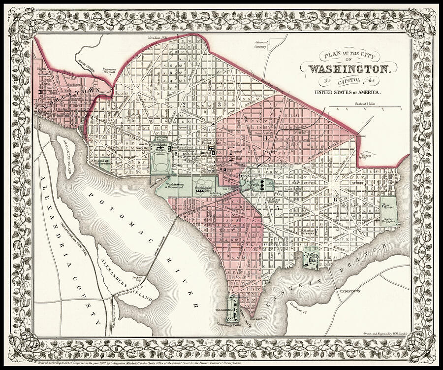 Washington DC Antique Vintage Map 1867 Photograph by Carol Japp - Fine ...