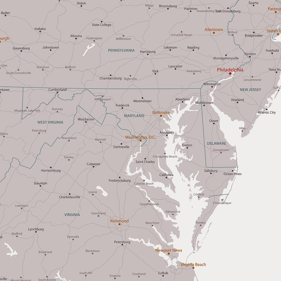 Washington DC Area Vector Map Drawing by FrankRamspott