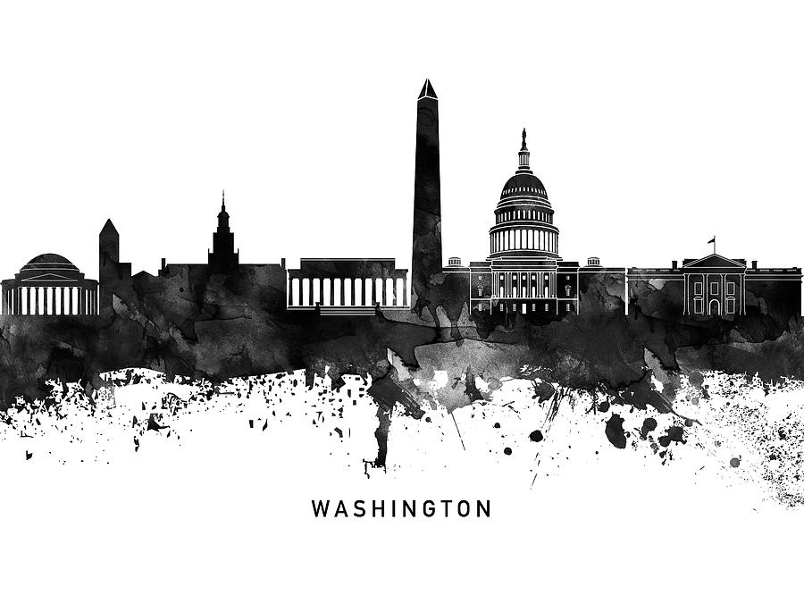 Washington DC Black White Named Skyline Digital Art by Chara - Fine Art ...