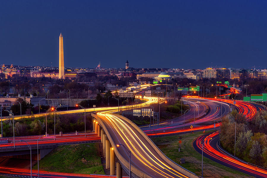 Washington DC Skyline Freeway Landmarks Photograph by Susan Candelario