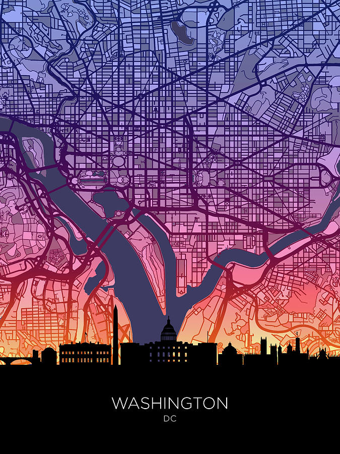 Washington DC Skyline Map #67 Digital Art by Michael Tompsett
