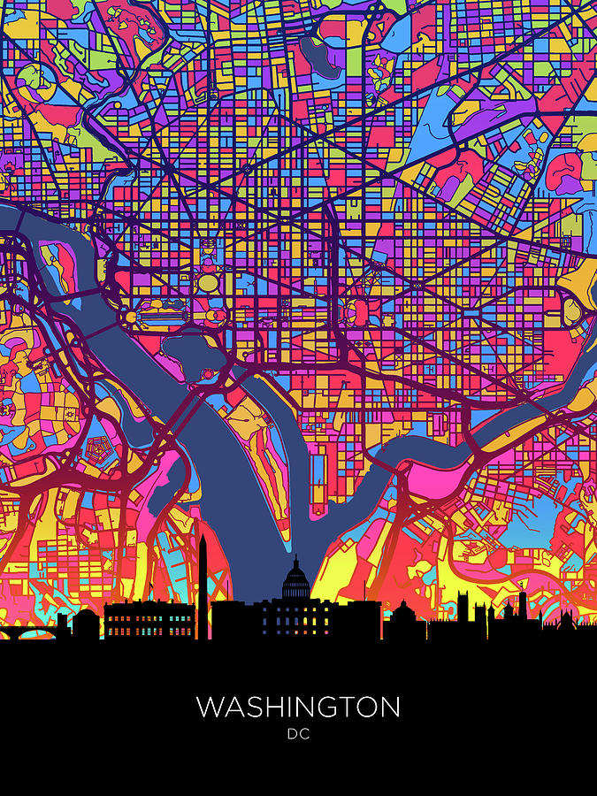 Washington DC Skyline Map #69 Digital Art by Michael Tompsett