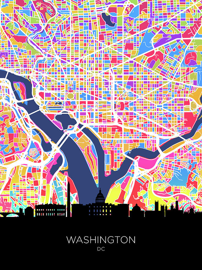Washington DC Skyline Map #70 Digital Art by Michael Tompsett