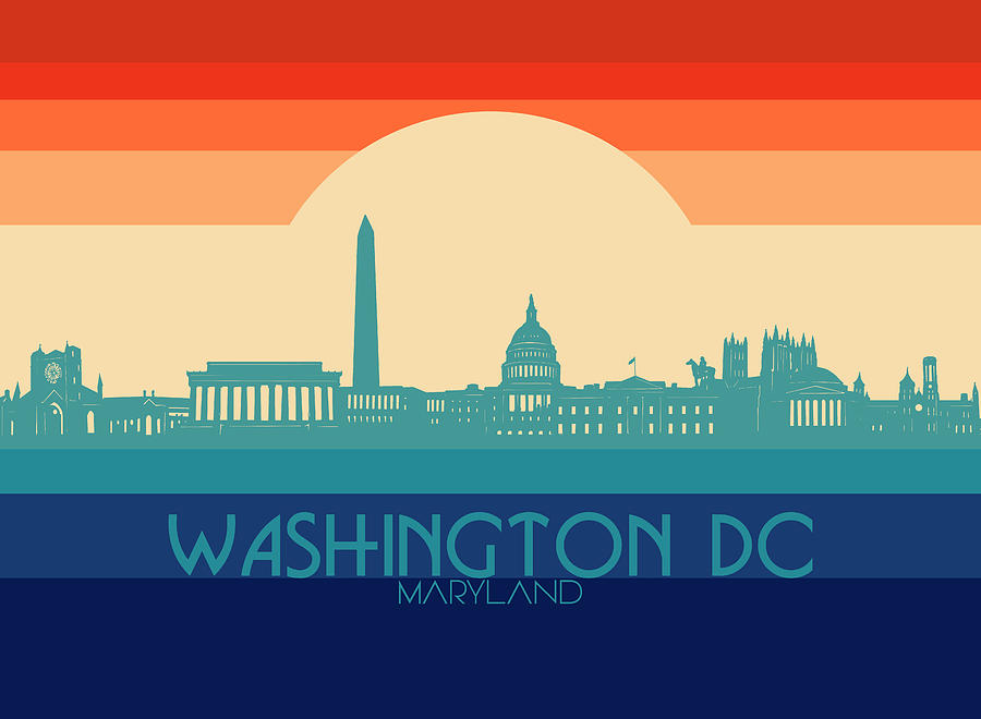 Washington dc skyline retro rainbow Digital Art by Bekim M - Fine Art ...