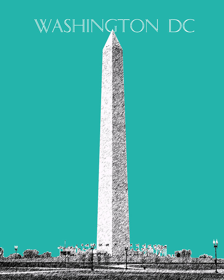 Architecture Digital Art - Washington DC Skyline Washington Monument - Teal by DB Artist