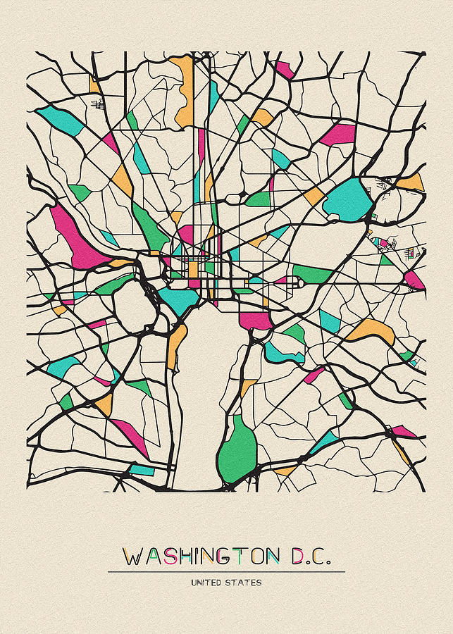 Memento Movie Drawing - Washington, D.C., USA City Map by Inspirowl Design