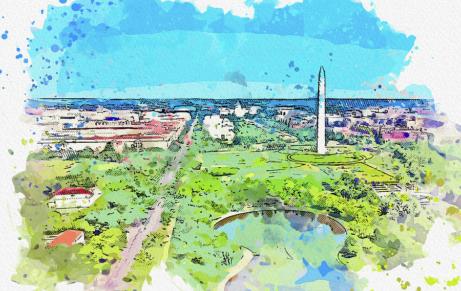 Washington Dc, watercolor, ca 2020 by Ahmet Asar Digital Art by Celestial Images