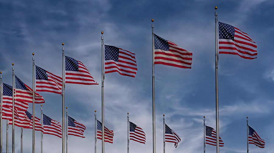 Washington Memorial US Flags Photograph by Susan Candelario