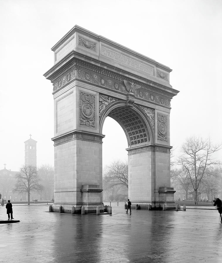 Washington Square Arch On A Rainy Day - New York Circa 1900 Photograph by War Is Hell Store