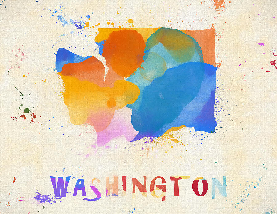 Washington State Color Splash Map Painting by Dan Sproul