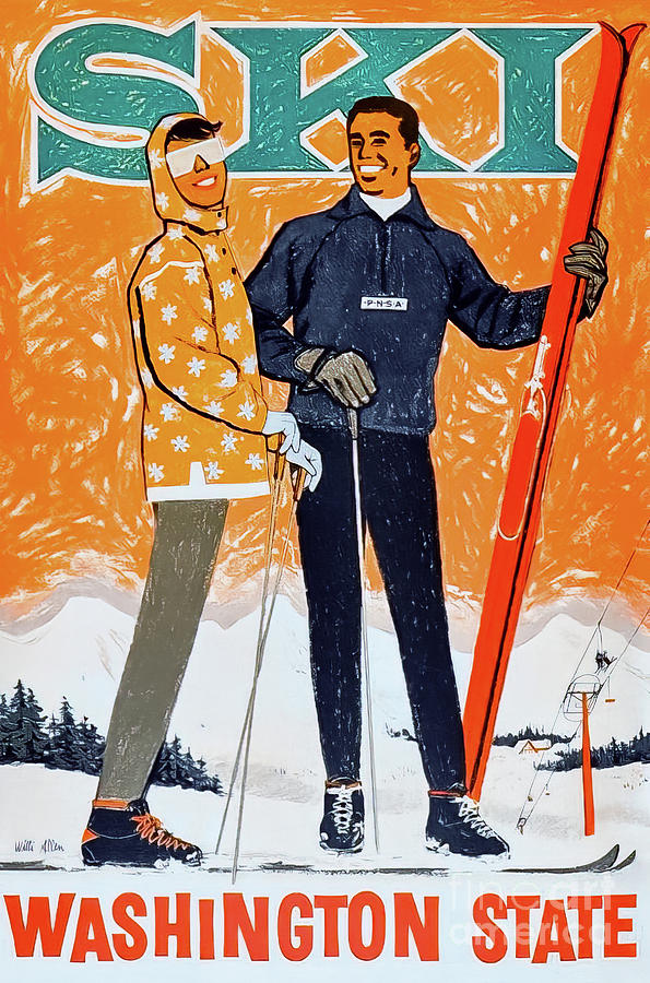 Washington State Retro Ski Poster Drawing by M G Whittingham