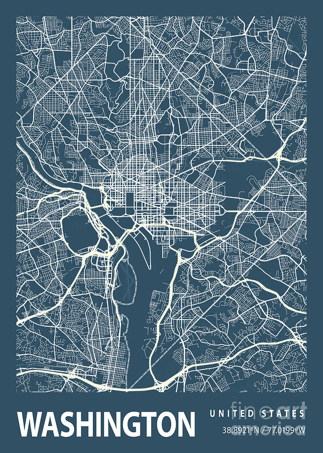 Washington - United States Blueprint City Map Digital Art by Tien ...