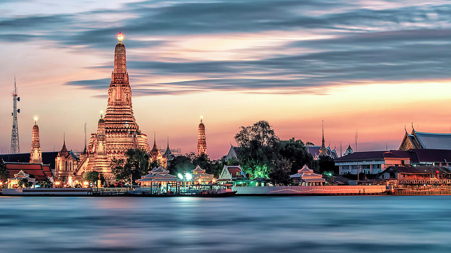 Architecture Photograph - Wat Arun Sunset by Manjik Pictures