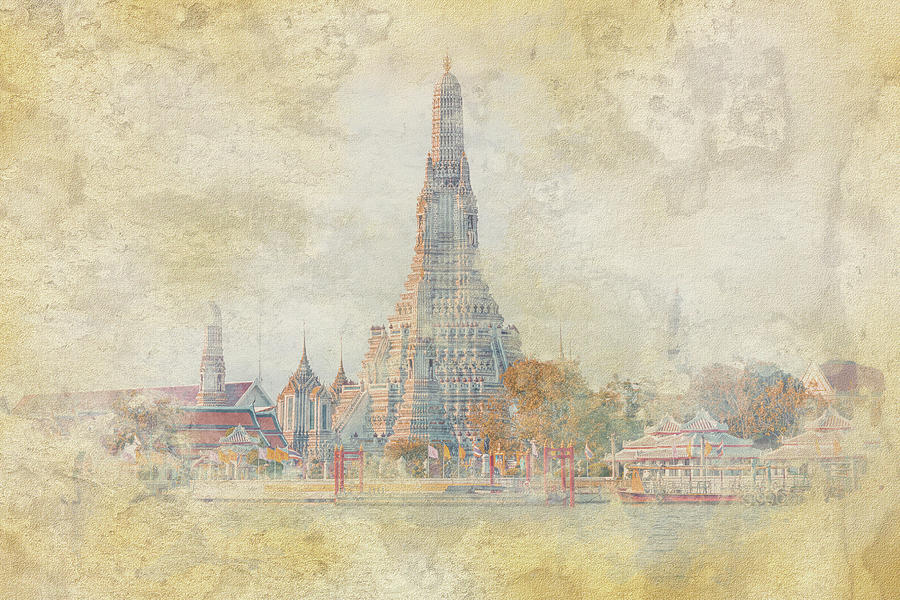 Architecture Mixed Media - Wat Arun Temple in Bangkok  by Manjik Pictures