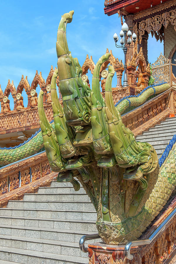 Wat Mai Amphawan Phra Ubosot Grand Stairway Naga Guardian DTHNR0295 Photograph by Gerry Gantt