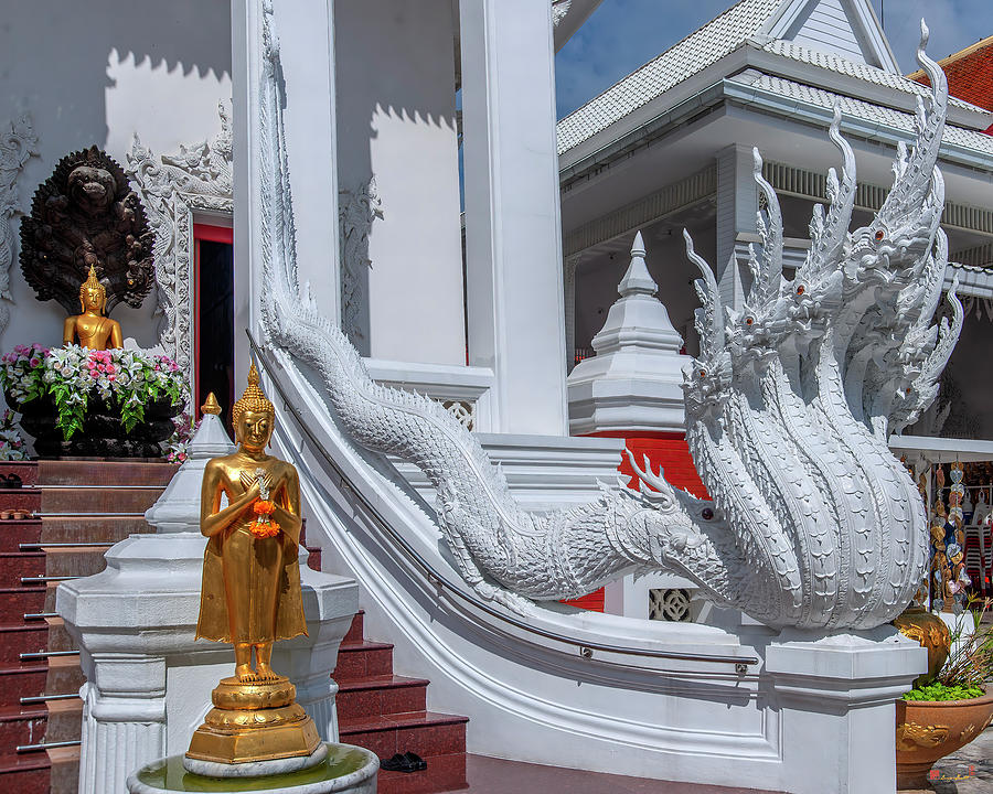 Wat Nak Prok Phra Ubosot Makara and Naga Guardian and Buddha Images DTHB2483 Photograph by Gerry Gantt