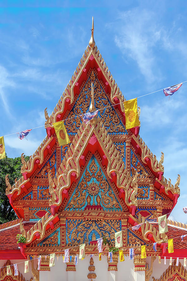 Scenic Photograph - Wat Okat Phra Ubosot Gable DTHNP0253 by Gerry Gantt
