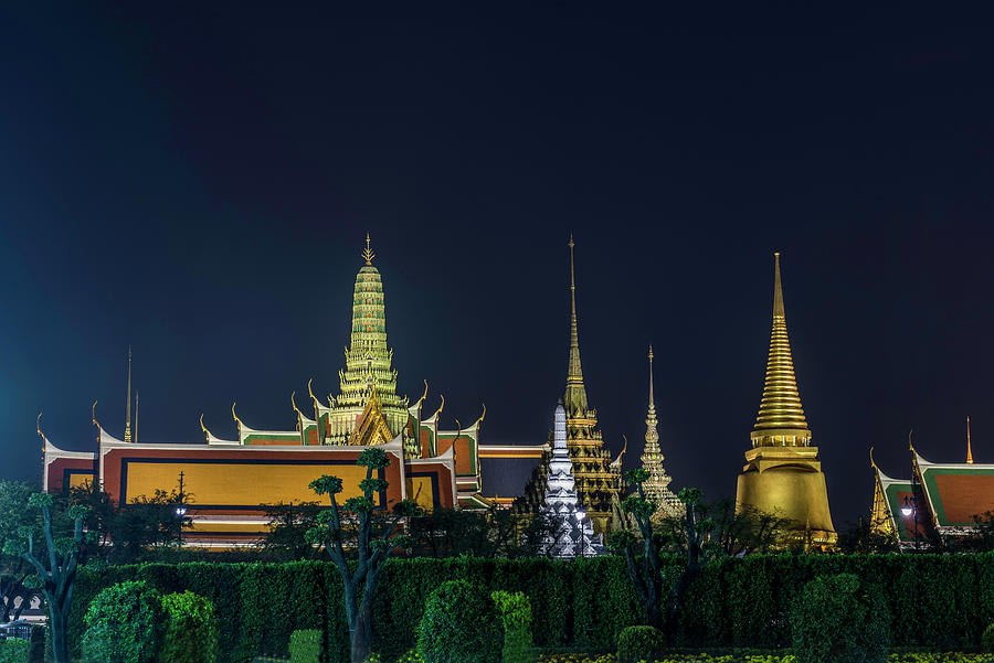 Wat Phra Kaew Pagoda at Night Photograph by Scott Cunningham