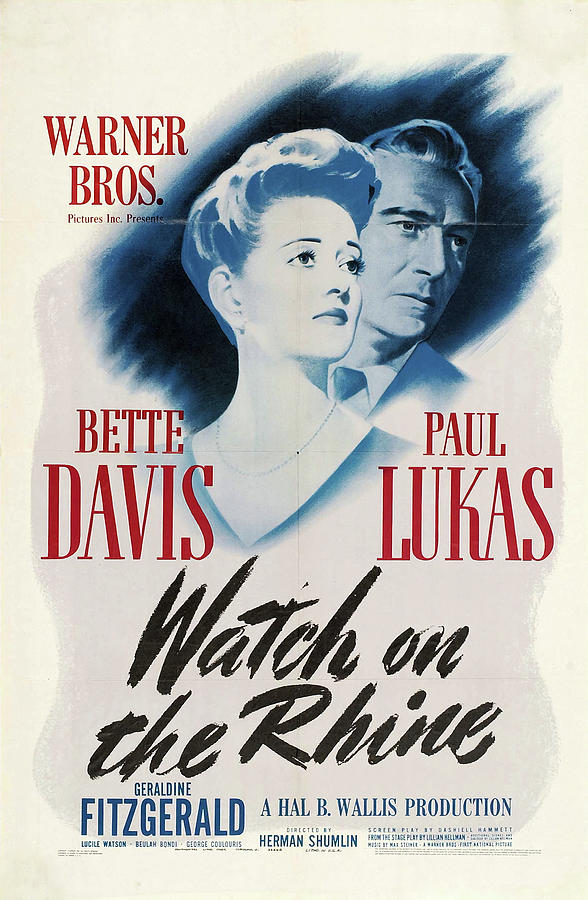 Bette Davis Mixed Media -  Watch on the Rhine, with Bette Davis and Paul Lukas, 1943. by Movie World Posters