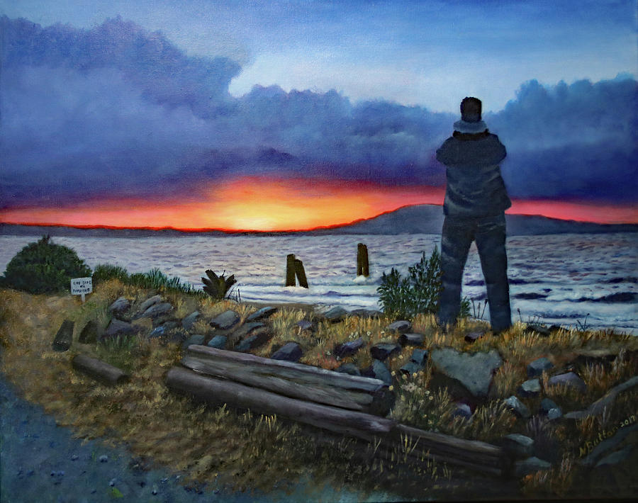 Watch sunset on Oregon Coast Painting by Nadine Button