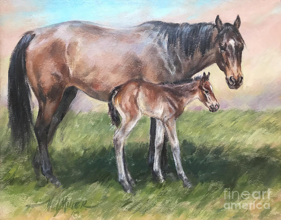 Horse Painting - Watchful Mama by Vel Miller