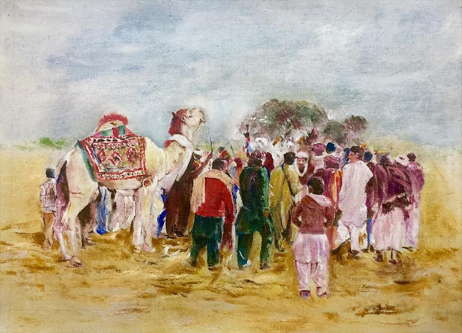 Watching festival Painting by Khalid Saeed