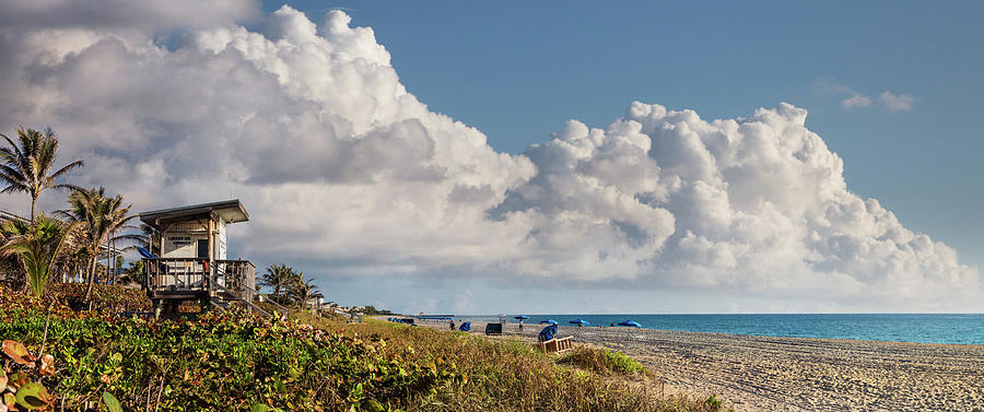 Watching the Clouds in a Blue Sky Panorama Photograph by Debra and Dave Vanderlaan