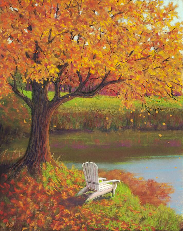 Thanksgiving Pastel - Watching Time Go By- Autumn Pond by Allison Griffin