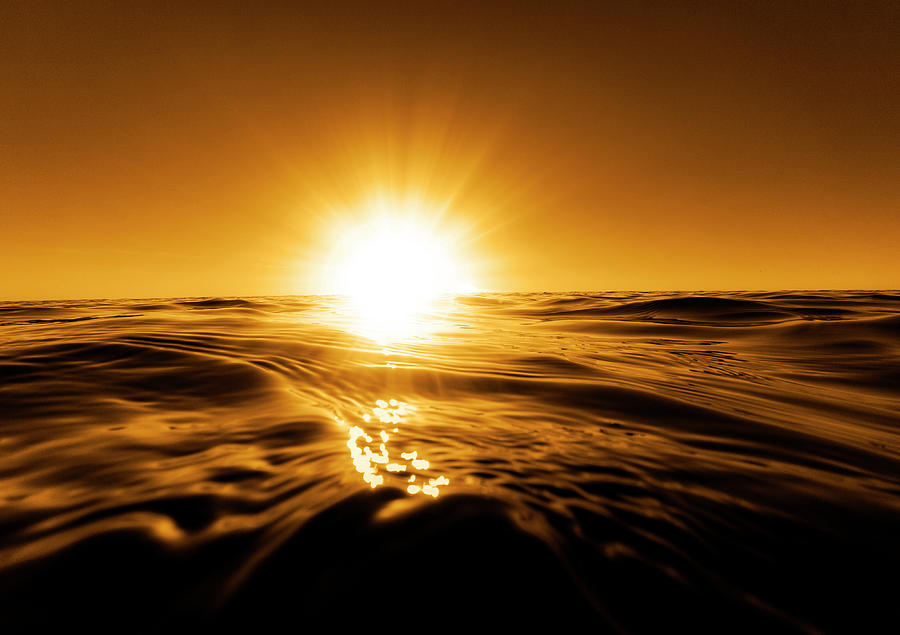 Space Digital Art - Water and Sky Golden Sunset 2 by Pelo Blanco Photo