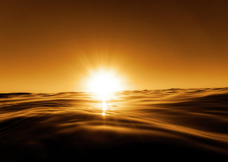 Water And Sky Golden Sunset Digital Art