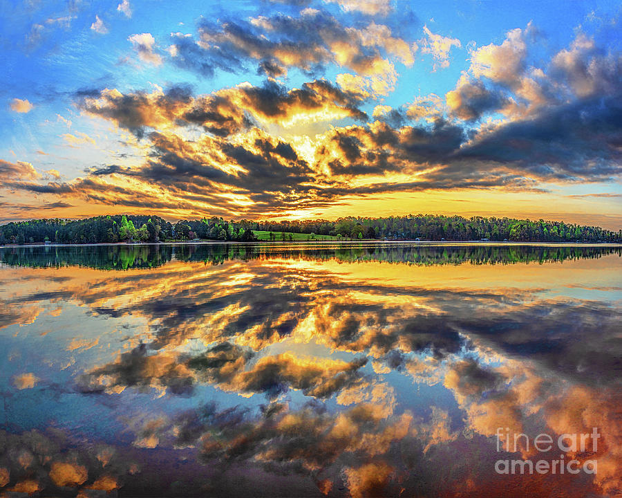 Water And Vibrant Sky, Lake Keowee, South Carolina Photograph by Don Schimmel