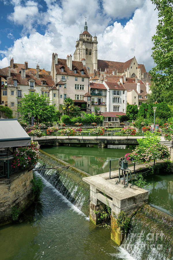 Water canal in the French town of Dole in summer, Jura, France Photograph by Delphimages Photo Creations