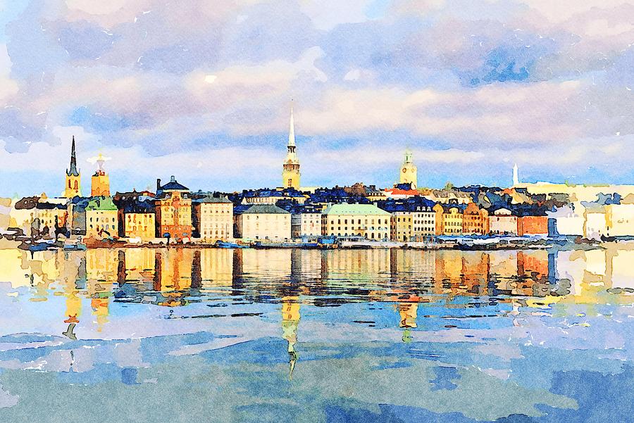 Water color of Gamla Stan in Stockholm Photograph by Steven Heap